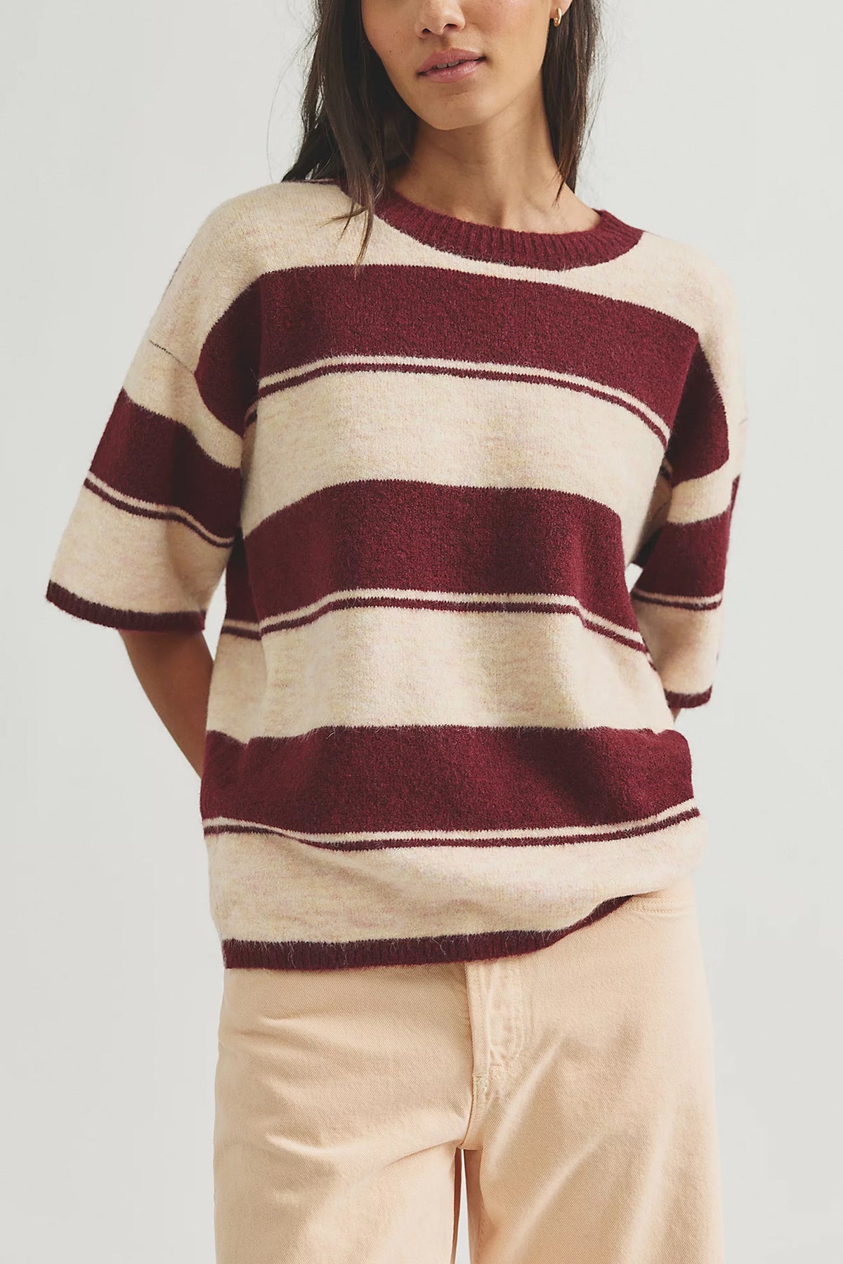 Women's Oversized Striped Short Sleeve Knit Sweater
