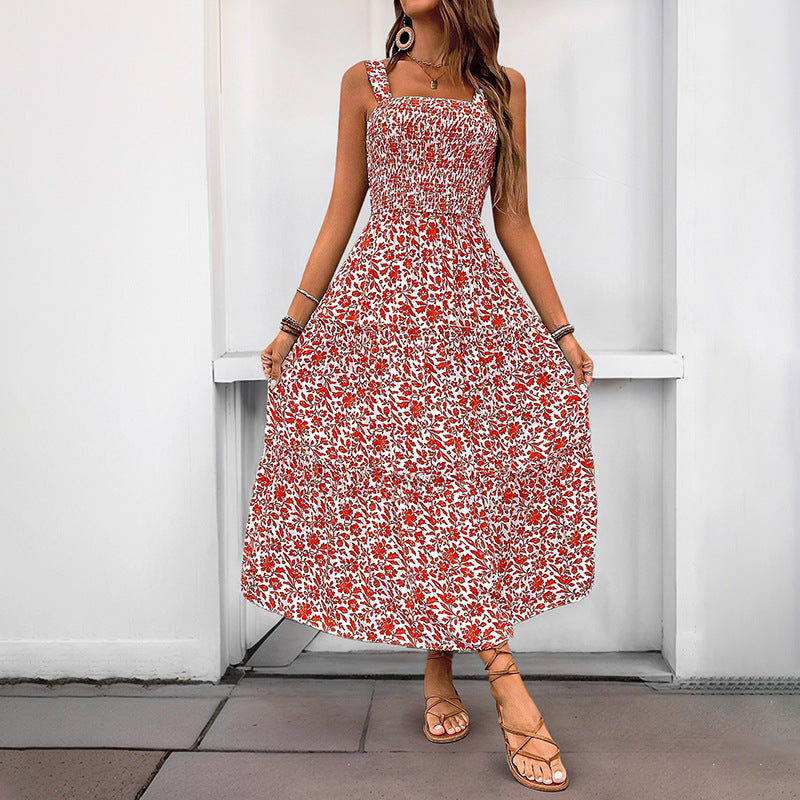 Women’s Floral Smocked Square Neck Maxi Dress