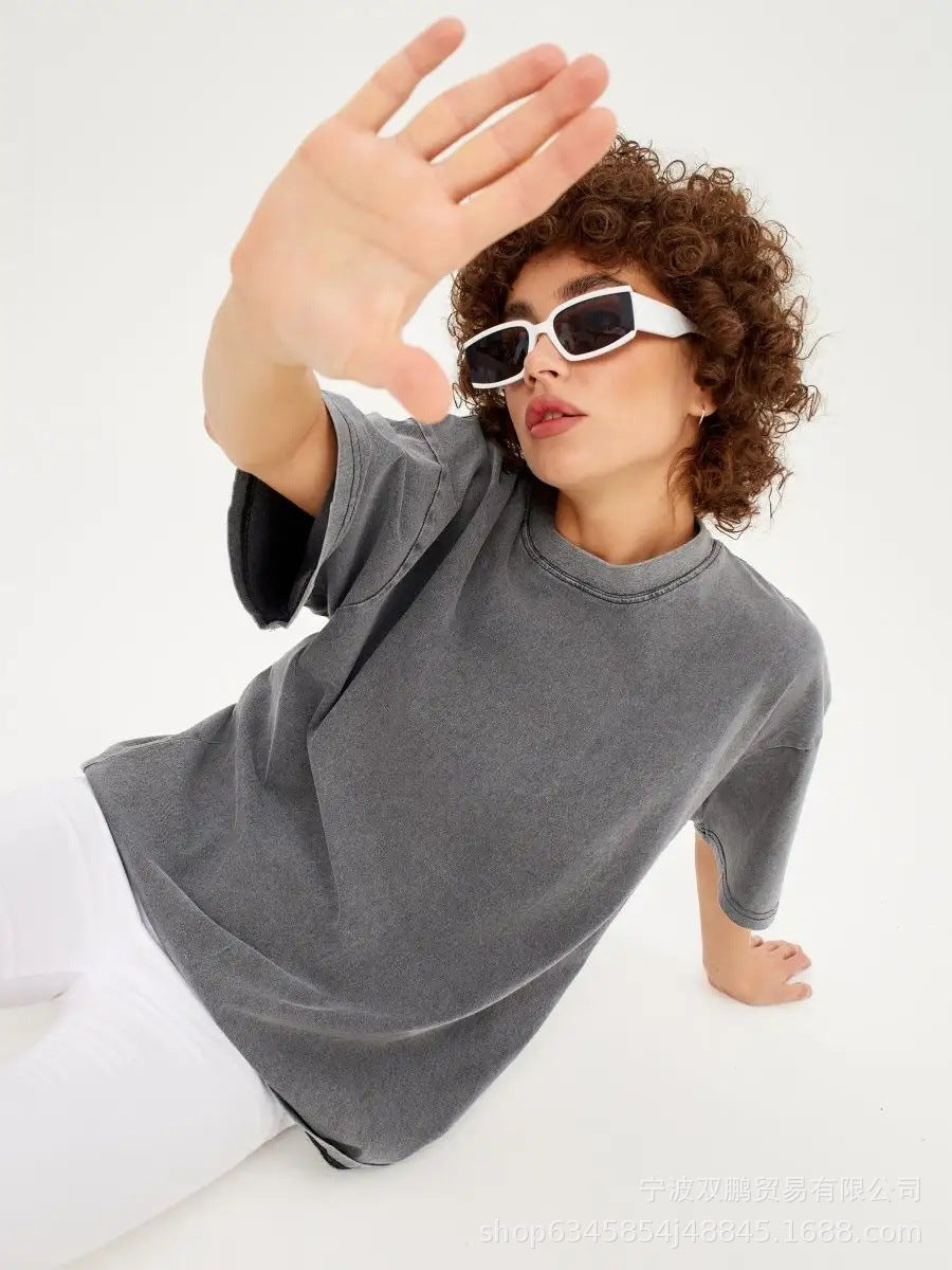 Vintage Washed Cotton Oversized Short Sleeve Tee