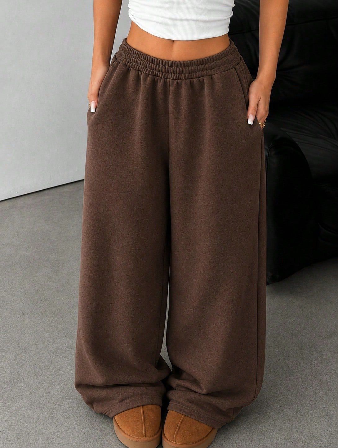 Fleece Lined Baggy Wide Leg Sweatpants Women Casual Pants