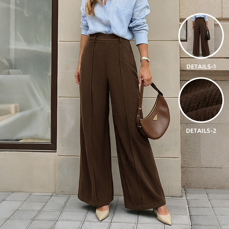 Women's High Waisted Corduroy Wide Leg Pants Brown Casual