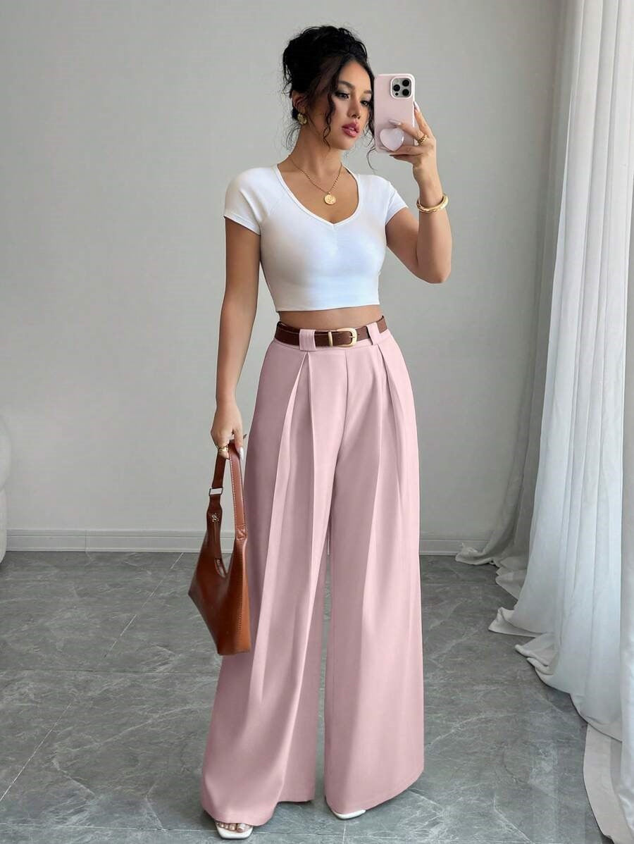 Women's High Waist Pleated Wide Leg Dress Pants