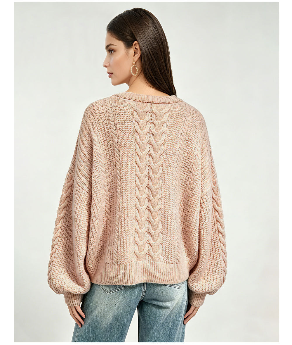 Women's Oversized Cable Knit Crew Neck Sweater