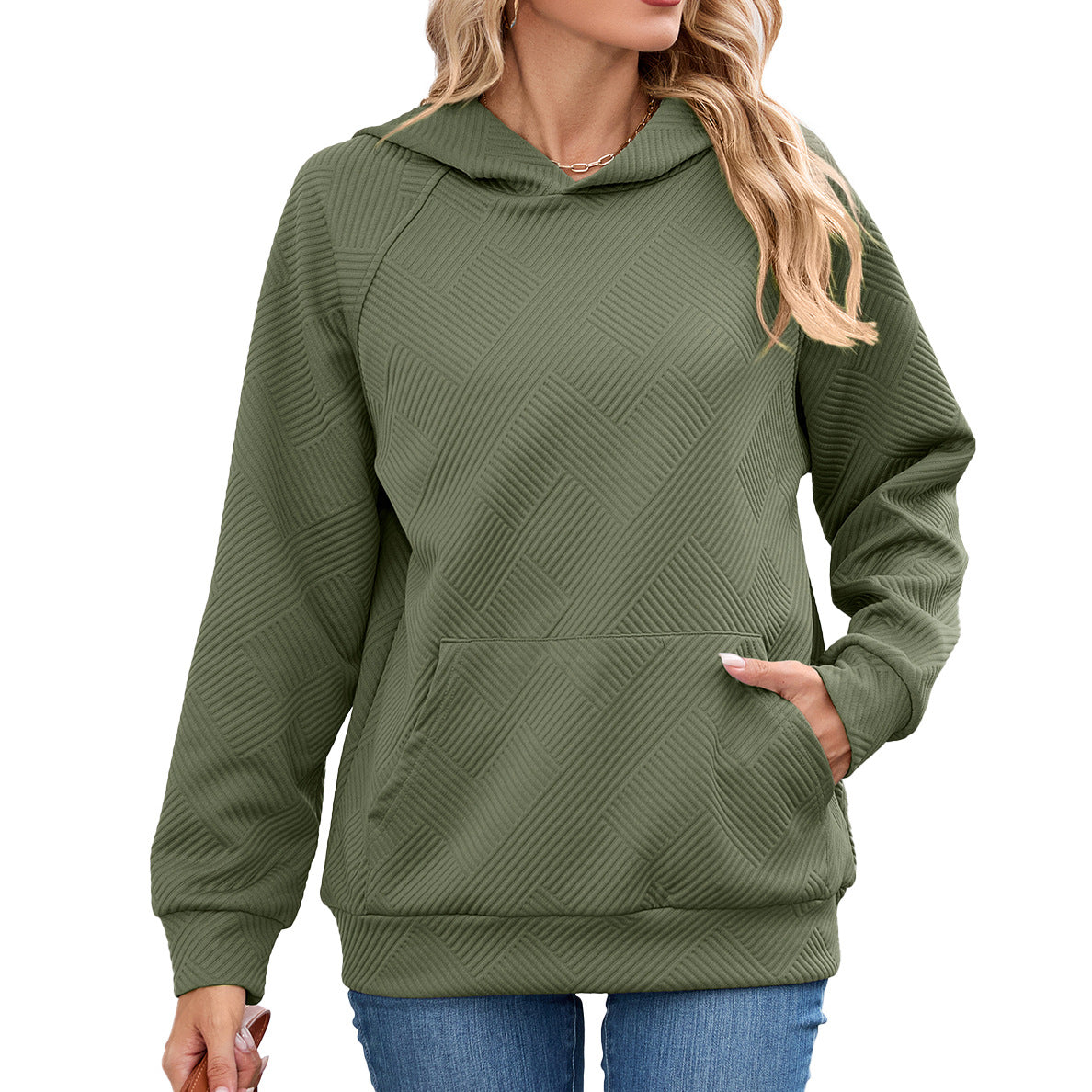 Women's Oversized Hoodie Textured Long Sleeve Pocket Top