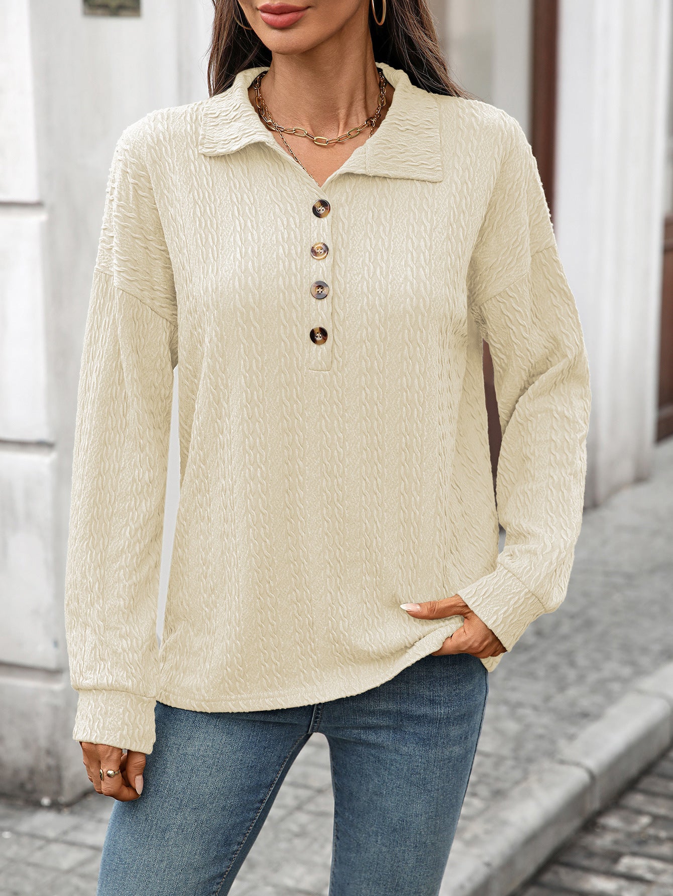 Women's Collared Button Long Sleeve Oversized Sweatshirt