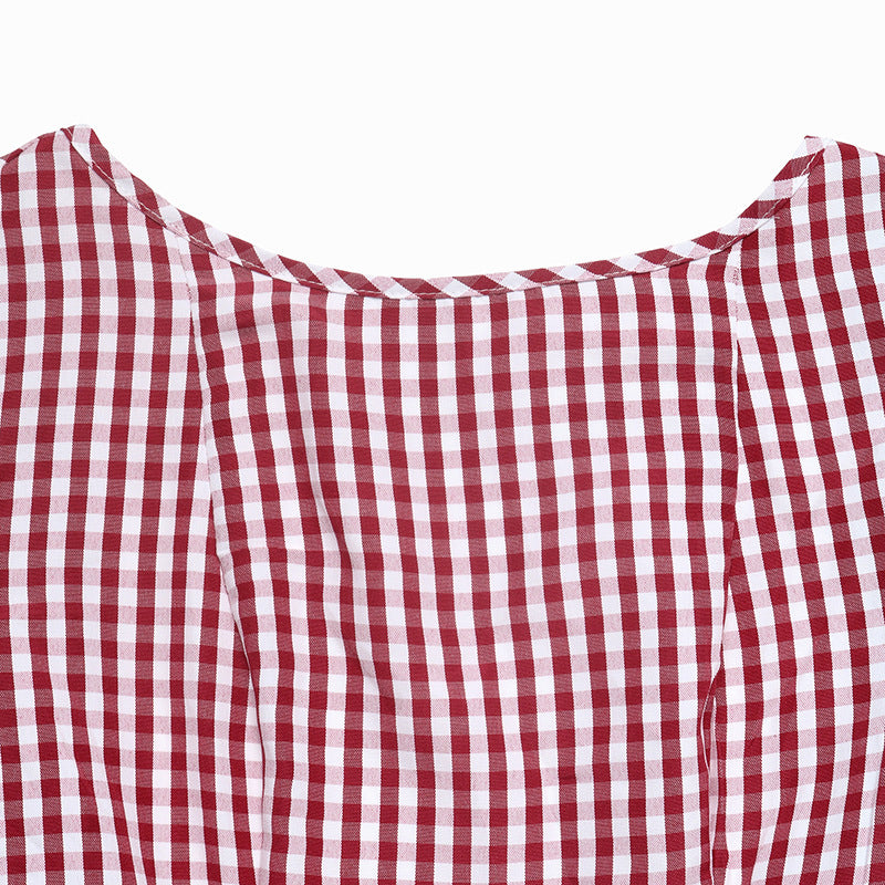 Gingham Bow Mini Dress Long Sleeve Sweet French Style