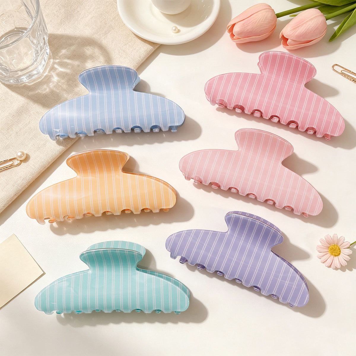 Pastel Stripe Large Hair Claw Clip