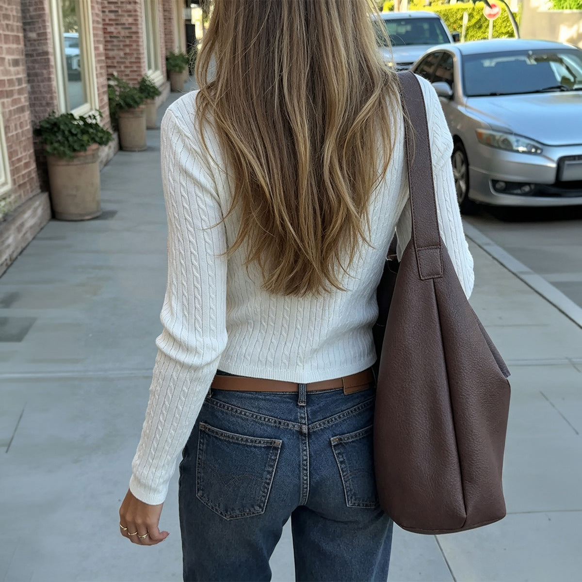 Vintage Cable Knit Cropped Button Front Cardigan