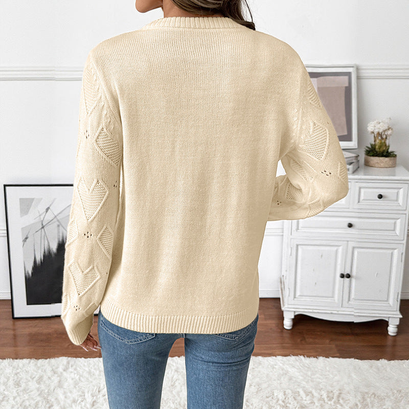 Heart Knit Sweater Hollow Out Long Sleeve Casual Pullover