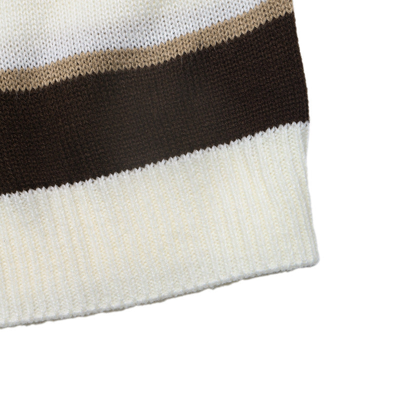 Brown Stripe Crew Neck Oversized Sweater