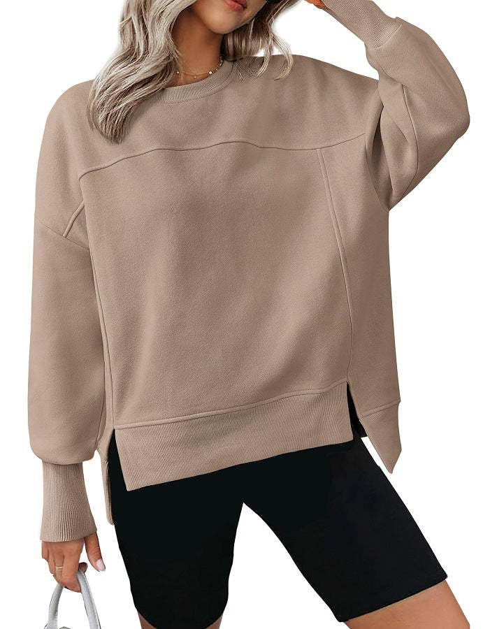 Solid Sweatshirt Casual Oversized Side Slit Pullover