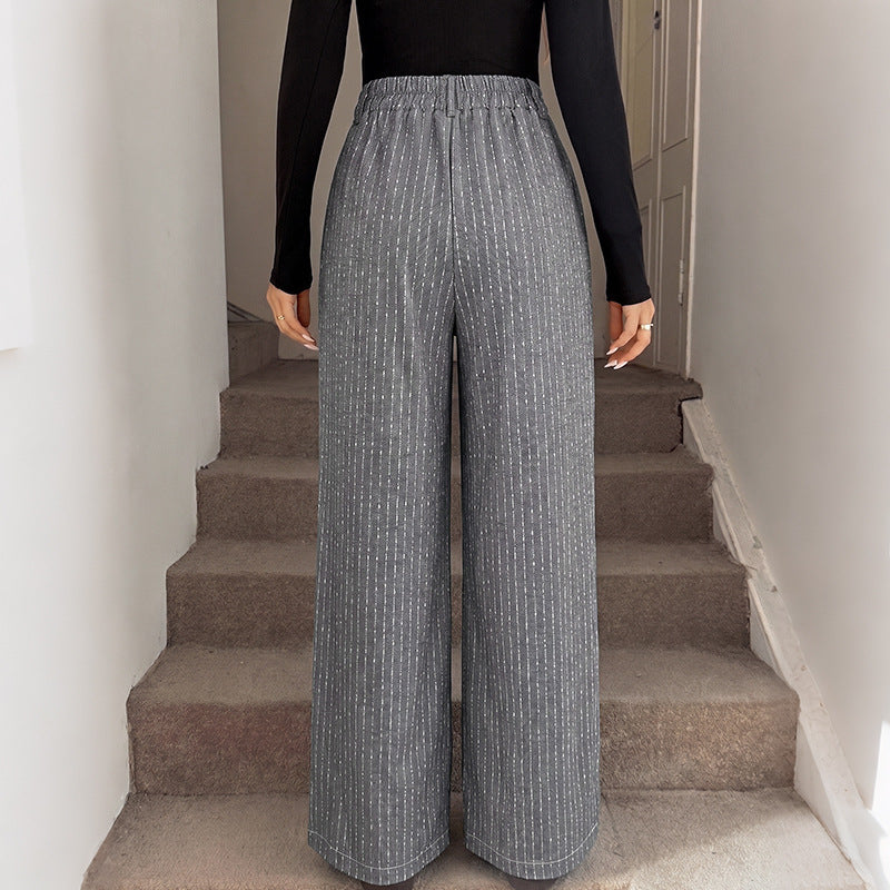 Striped Wide Leg Pants High Waist Casual Trousers