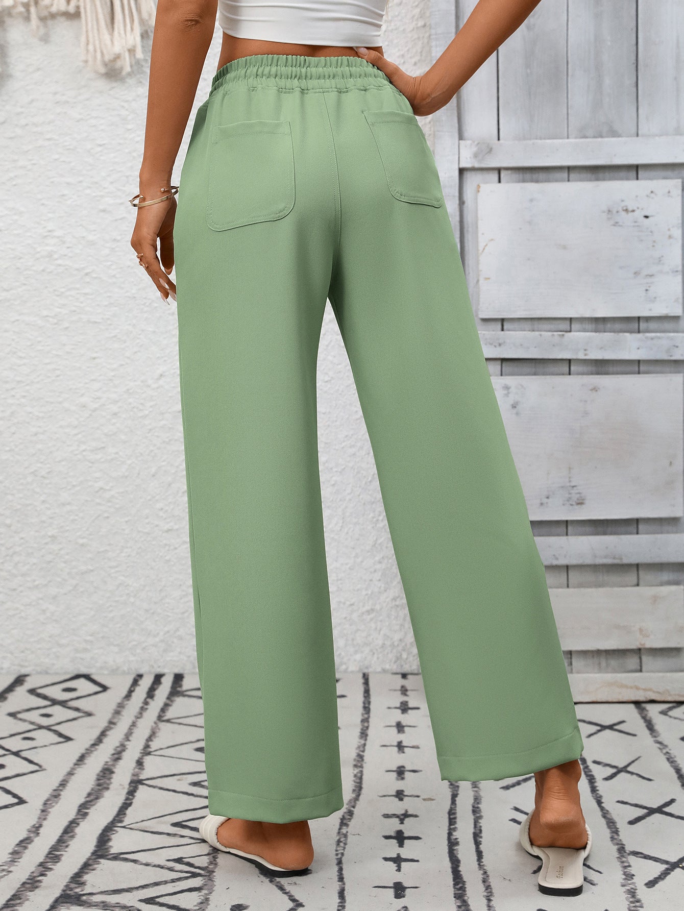 Wide Leg Drawstring Pants with Pockets High Waist Casual