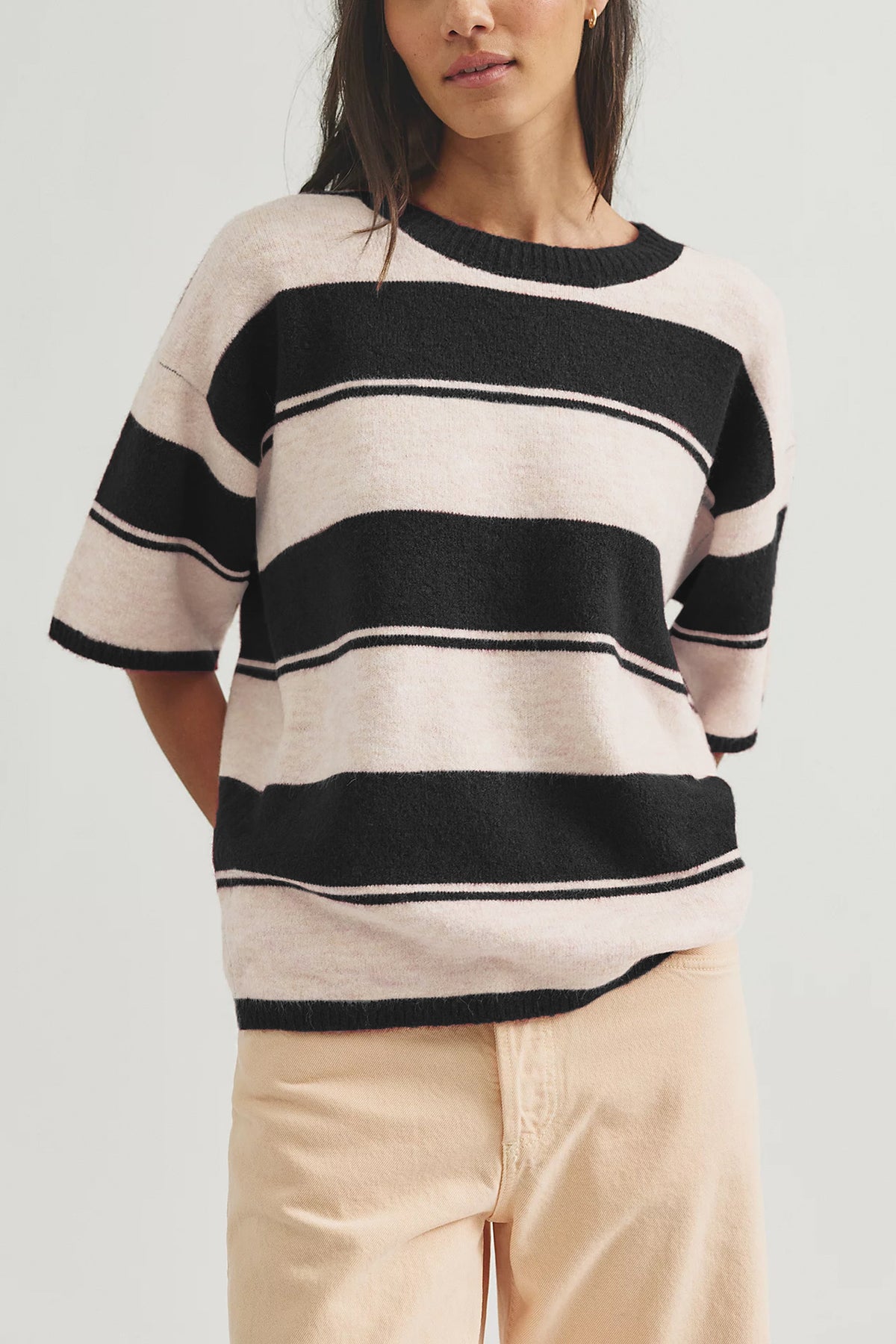 Women's Oversized Striped Short Sleeve Knit Sweater