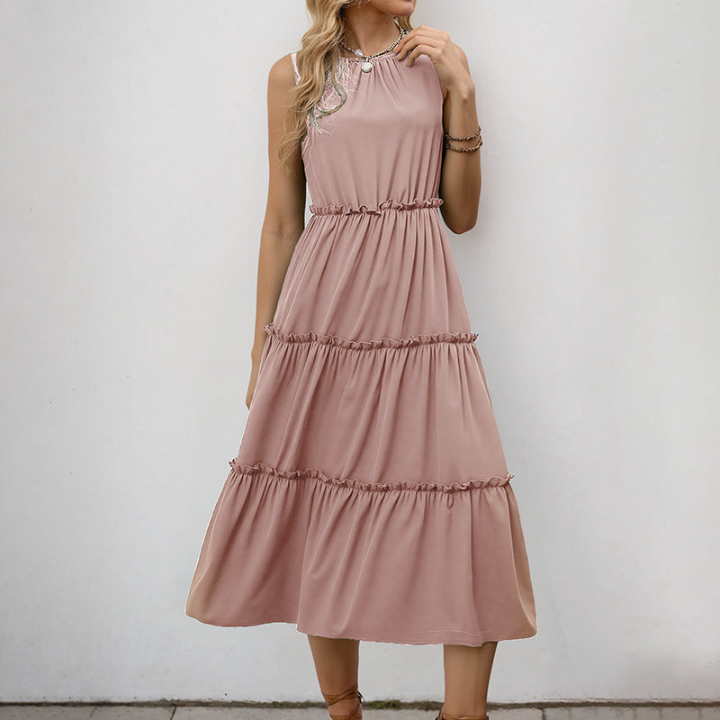 Sleeveless Ruffle Tiered Midi Dress High Waist