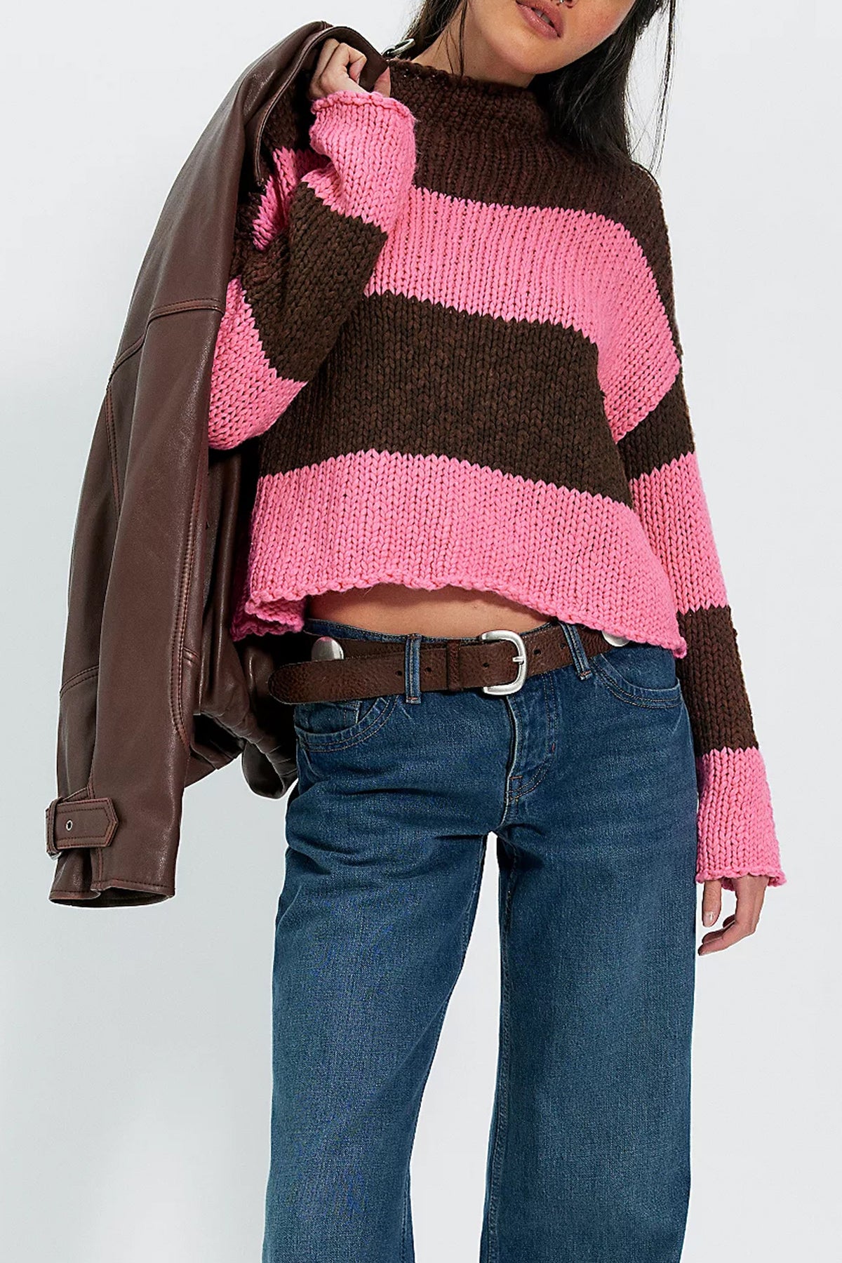 Women's Oversized Color Block Striped Chunky Knit Sweater