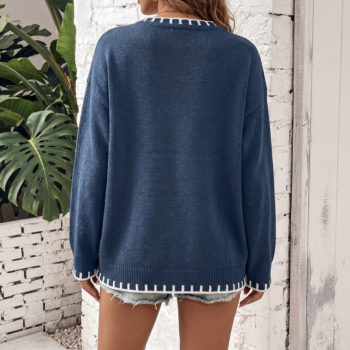 Women's Oversized Bow Crewneck Chunky Knit Sweater