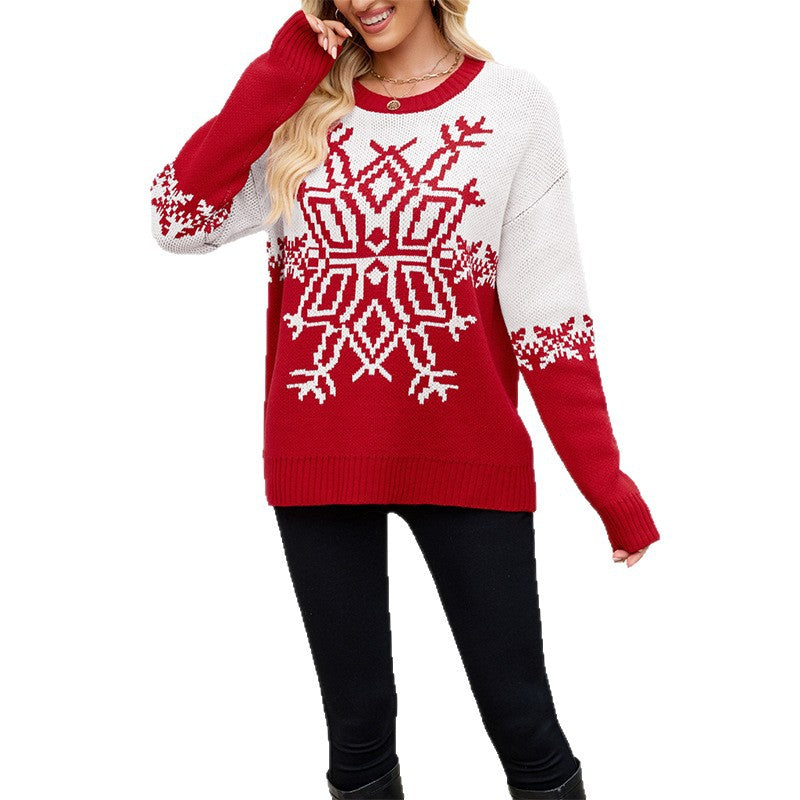 Women's Christmas Snowflake Crewneck Knit Sweater