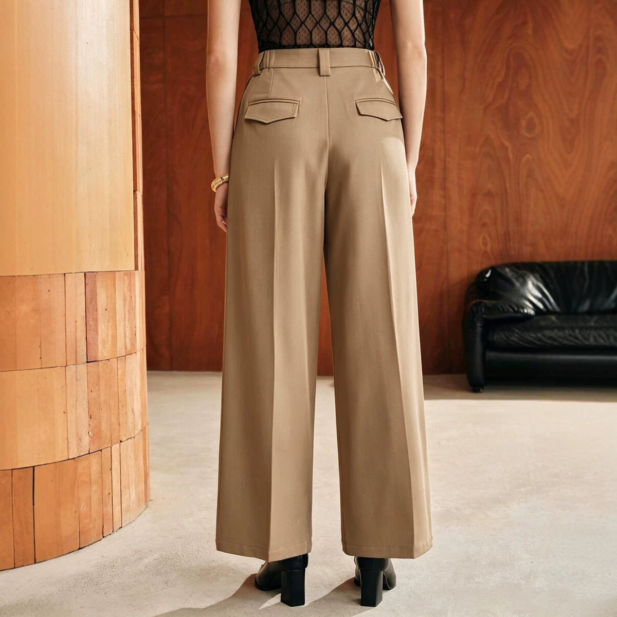 Women's High Waist Pleated Wide Leg Dress Pants