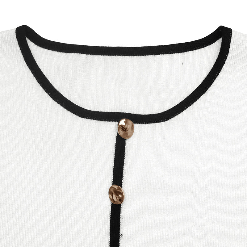 Contrast Trim Knit Cardigan Slim Fit Long Sleeve Sweater