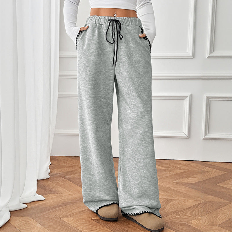 Colorblock Trim Drawstring Elastic Waist Straight Pants