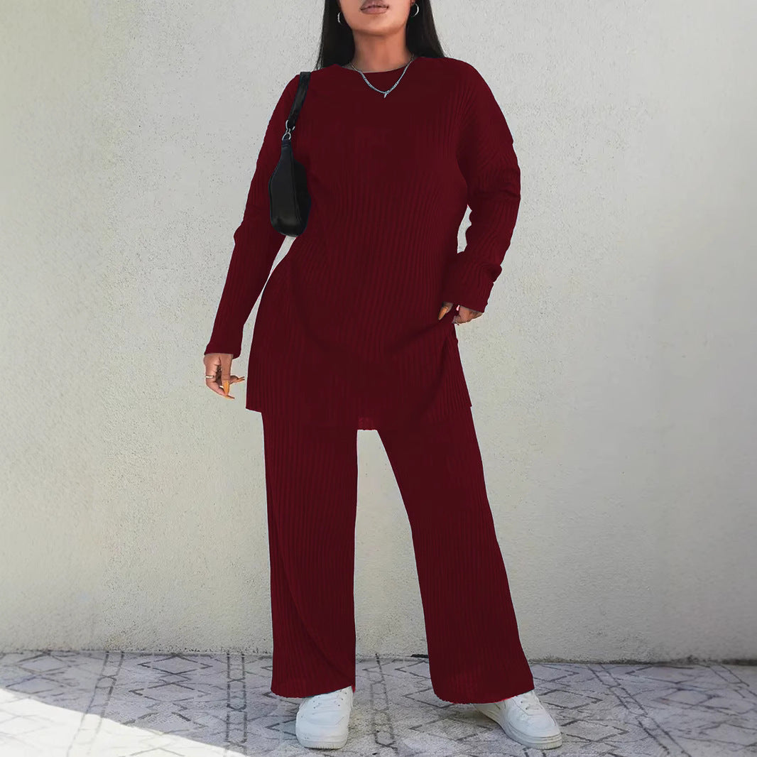 Plus Size Ribbed Knit Lounge Pants Set
