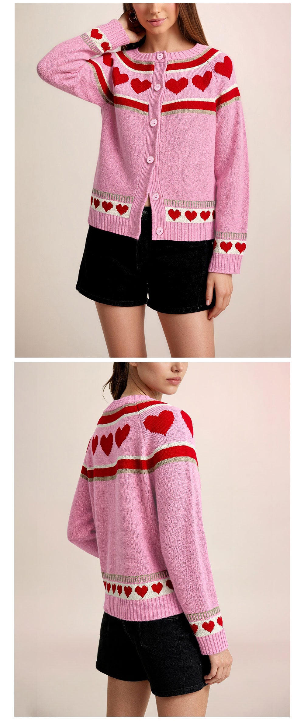 Women's Heart Cardigan Button Front Knit Sweater