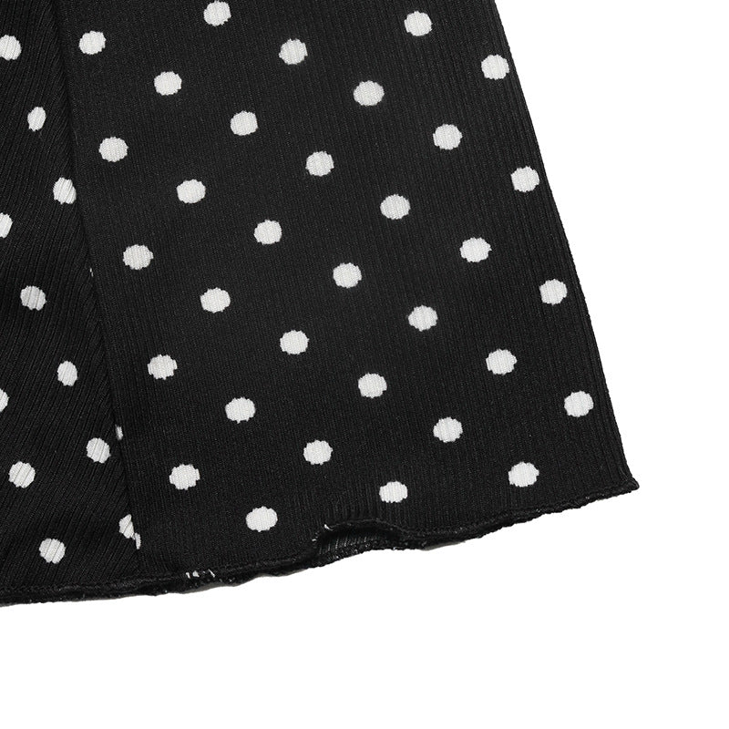 Polka Dot Lace V Neck Mini Dress Vintage Long Sleeve