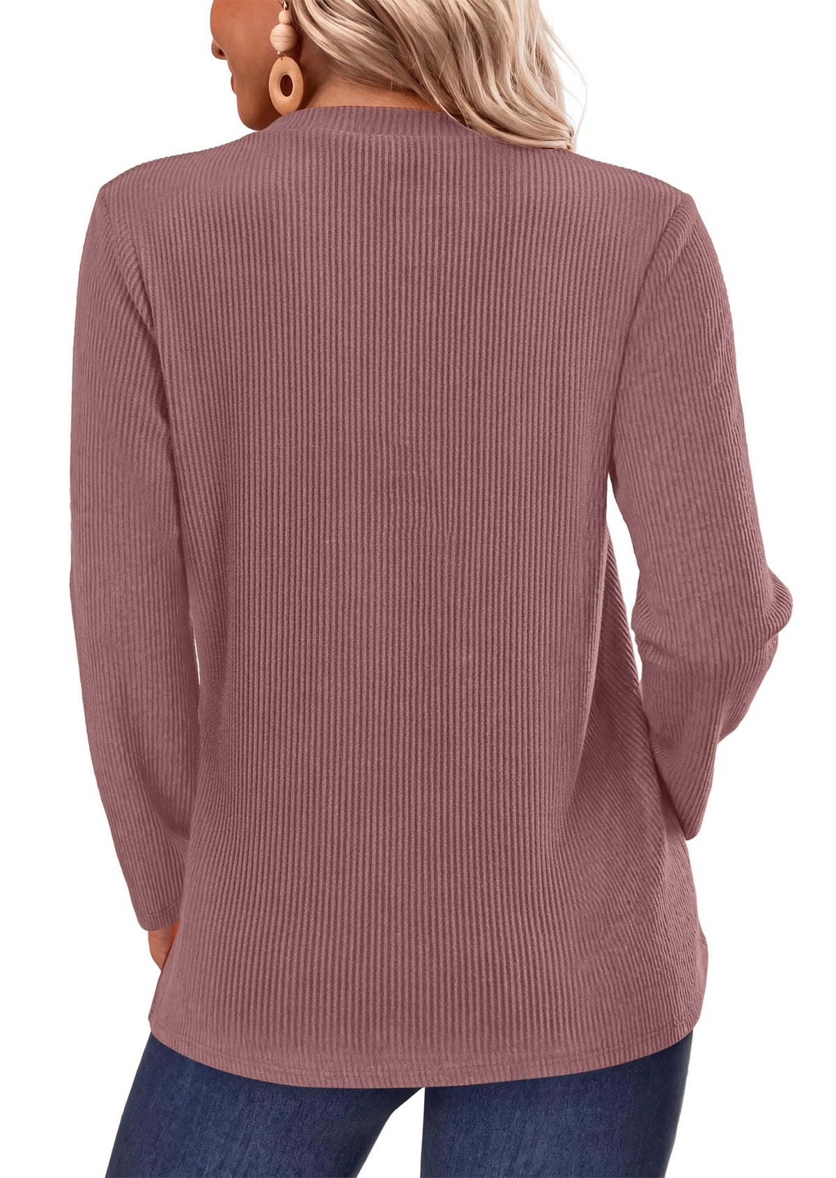 Women's Oversized Ribbed Henley Layered Long Sleeve Top