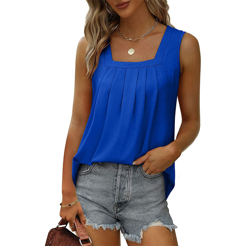 Ruched Square Neck Sleeveless High-Low Tank Top