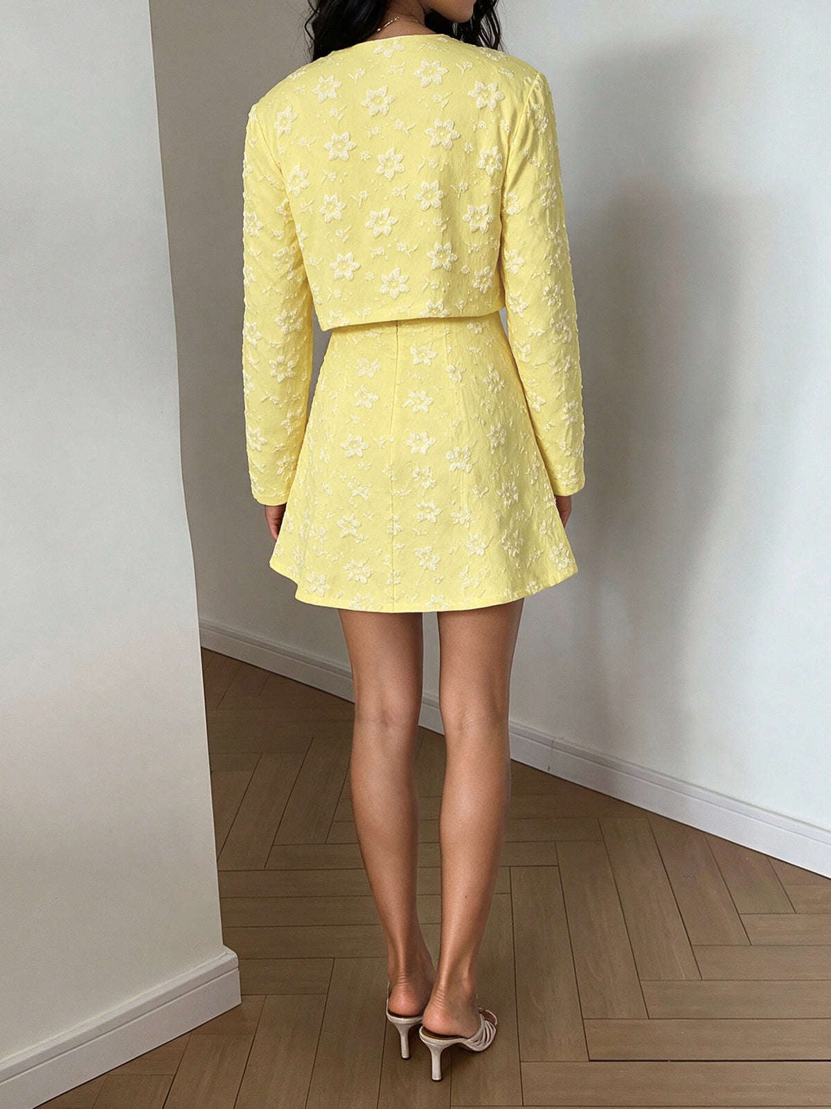 Women's Floral Jacquard 2 Piece Dress Set Office Chic