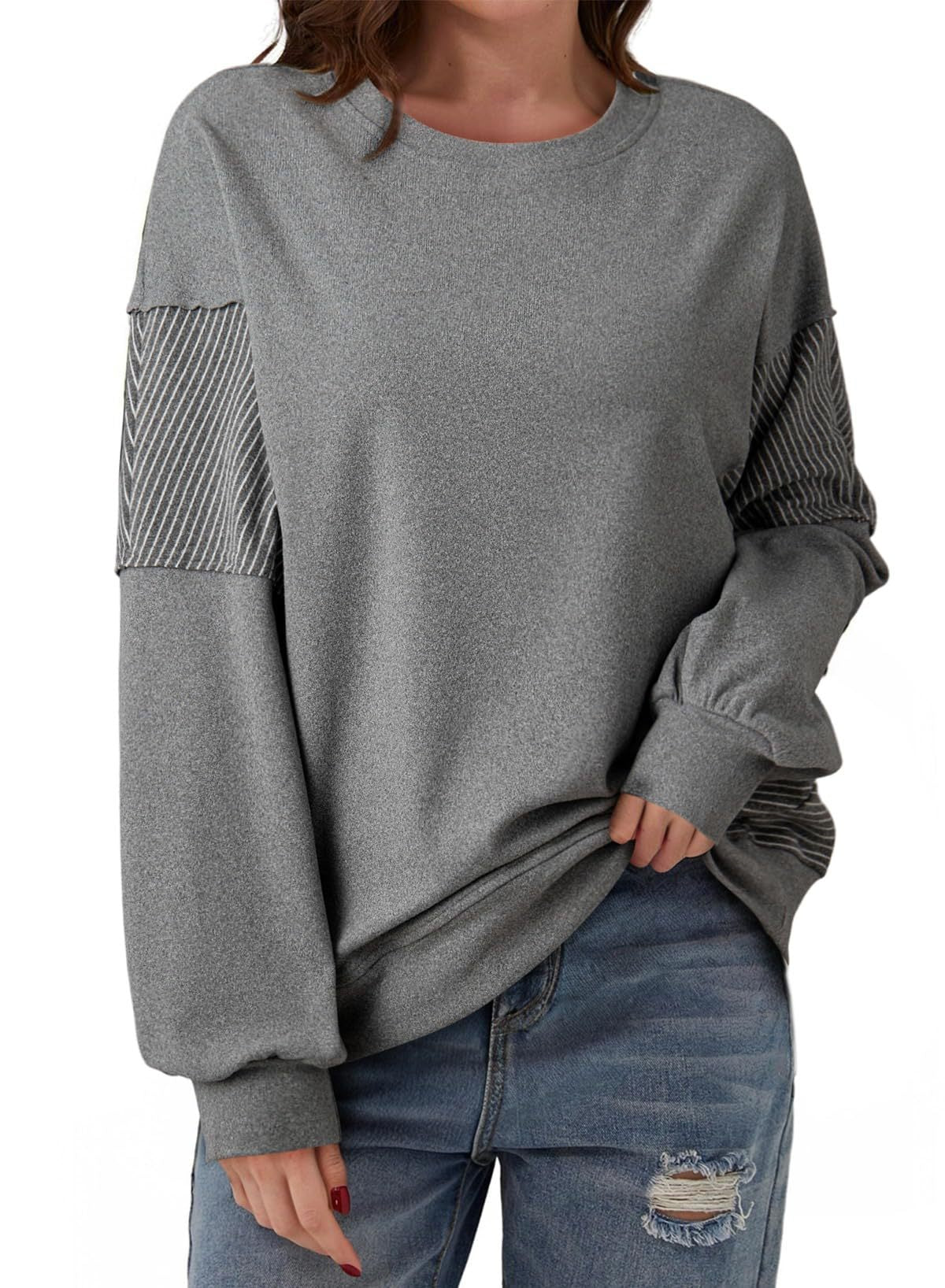 Striped Top Casual Colorblock Oversized Pullover