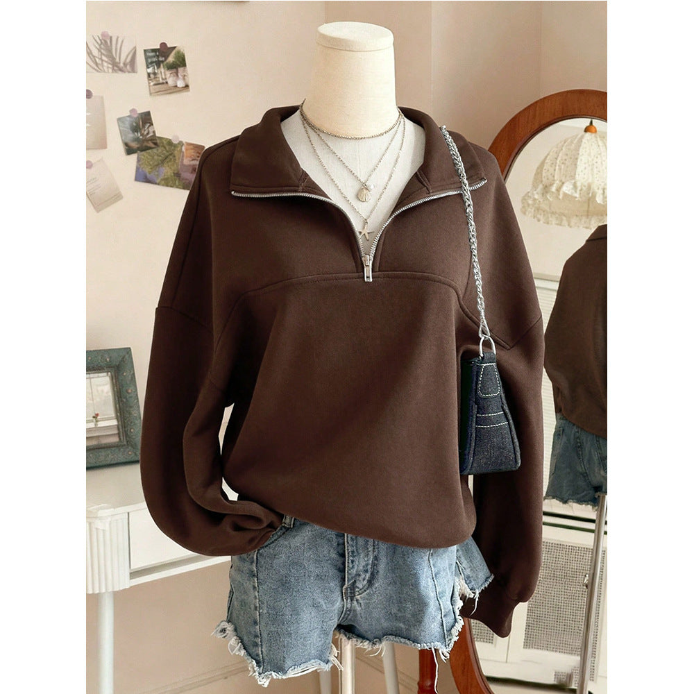 Solid Fleece Sweatshirt Casual Half Zip Oversized