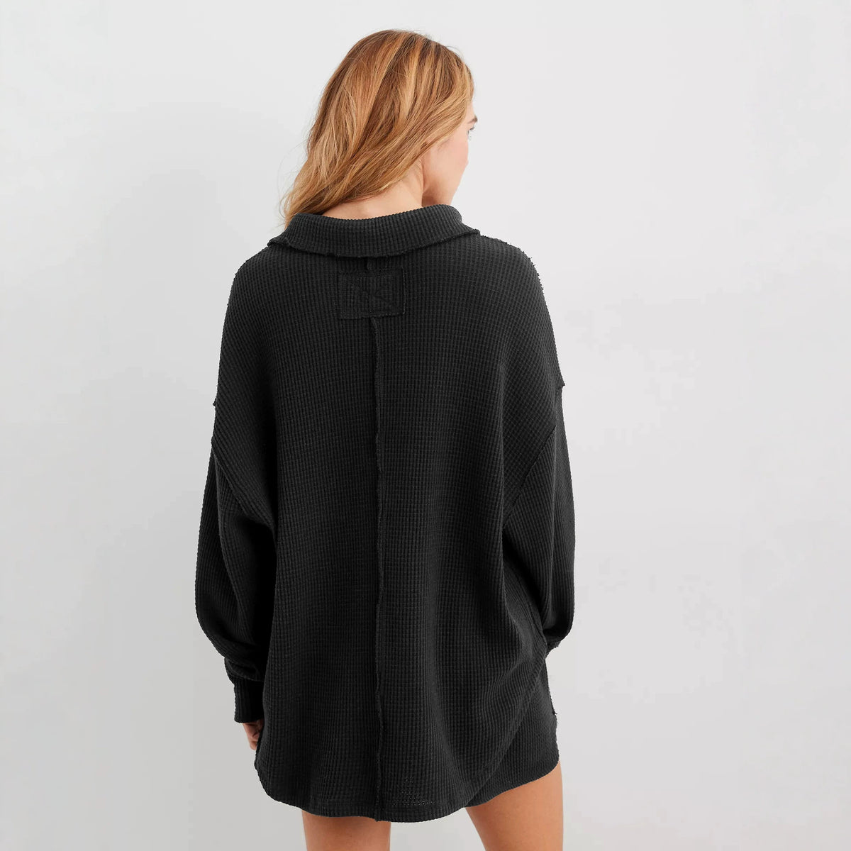 Oversized Waffle Knit Polo Collar Long Sleeve Sweater
