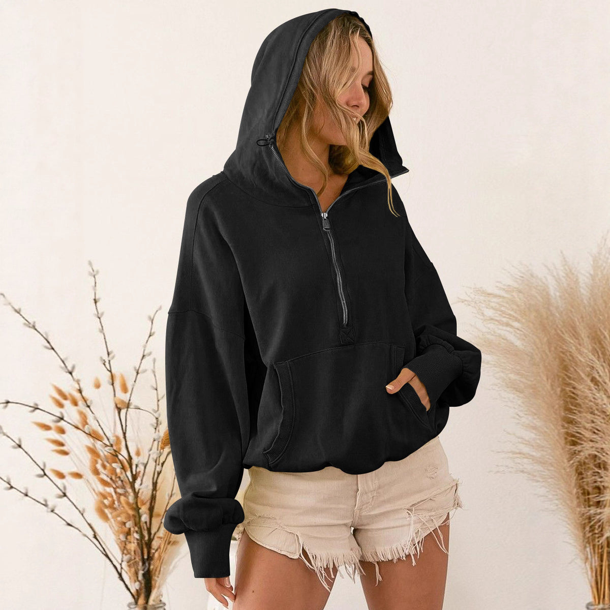 Women's Oversized Half Zip Hoodie Sweatshirt Pullover