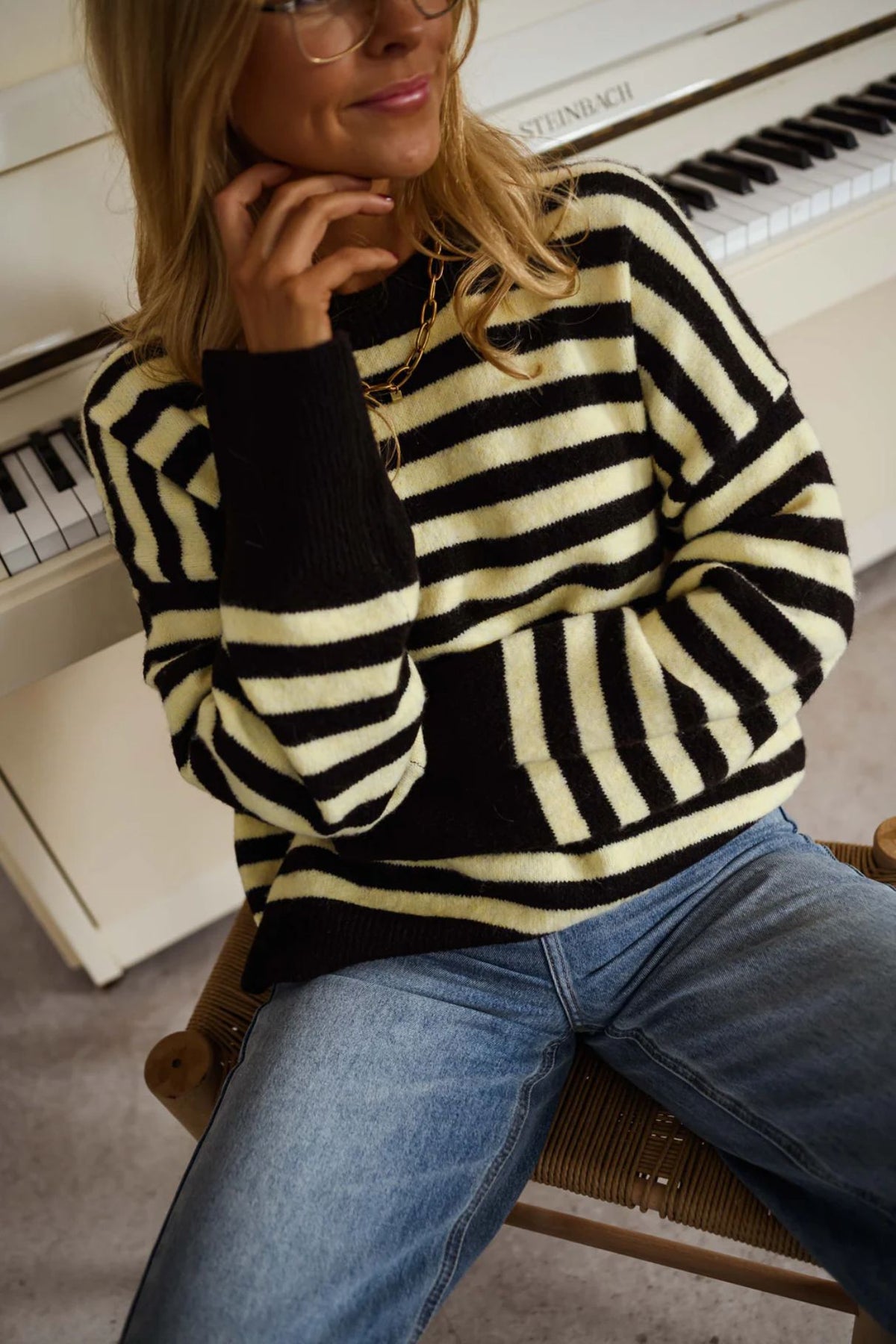 Oversized Striped Color Block Crewneck Knit Sweater