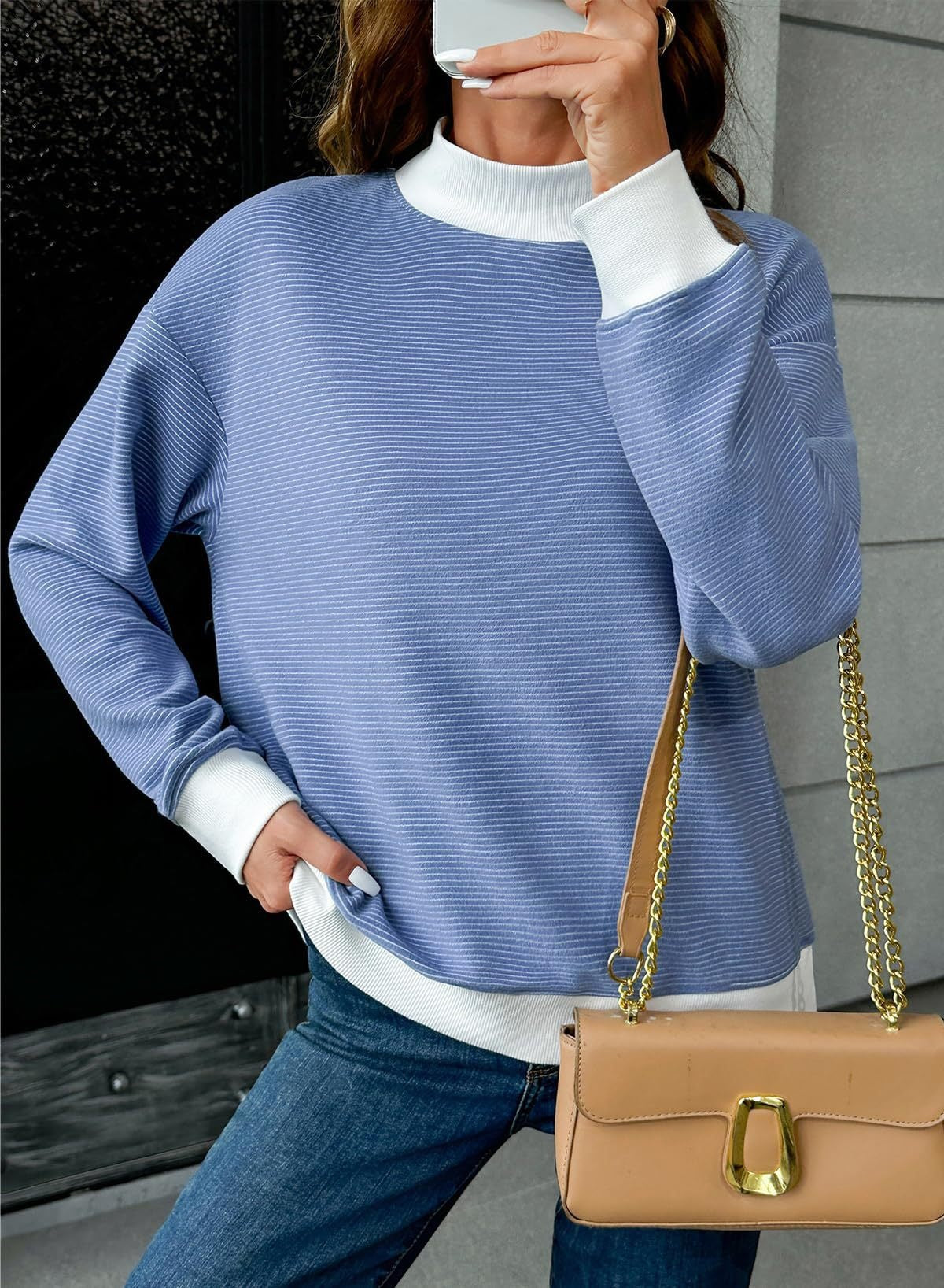 Striped Colorblock Oversized Long Sleeve Casual Sweatshirt