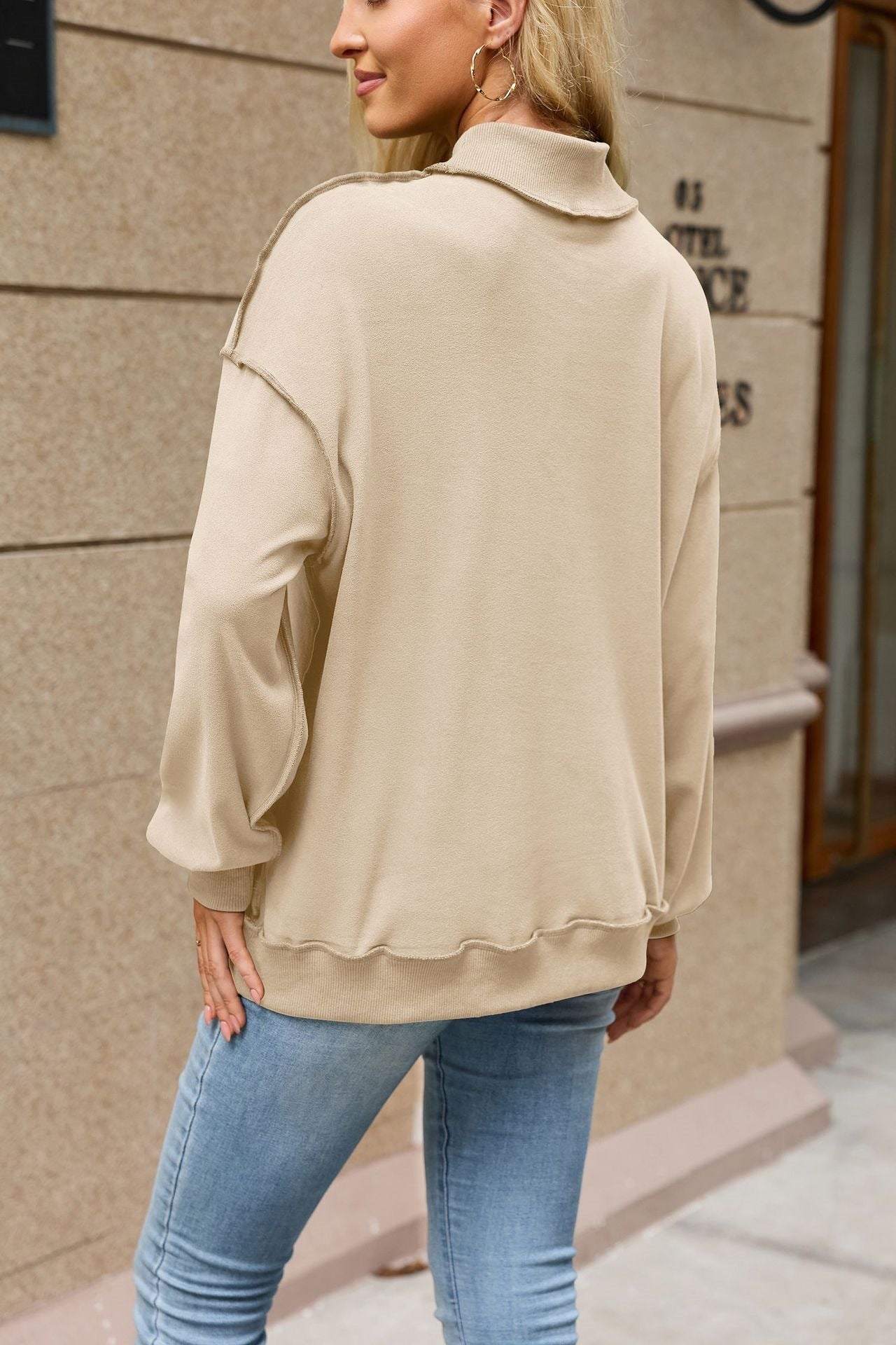 Mock Neck Exposed Seam Oversized Sweatshirt