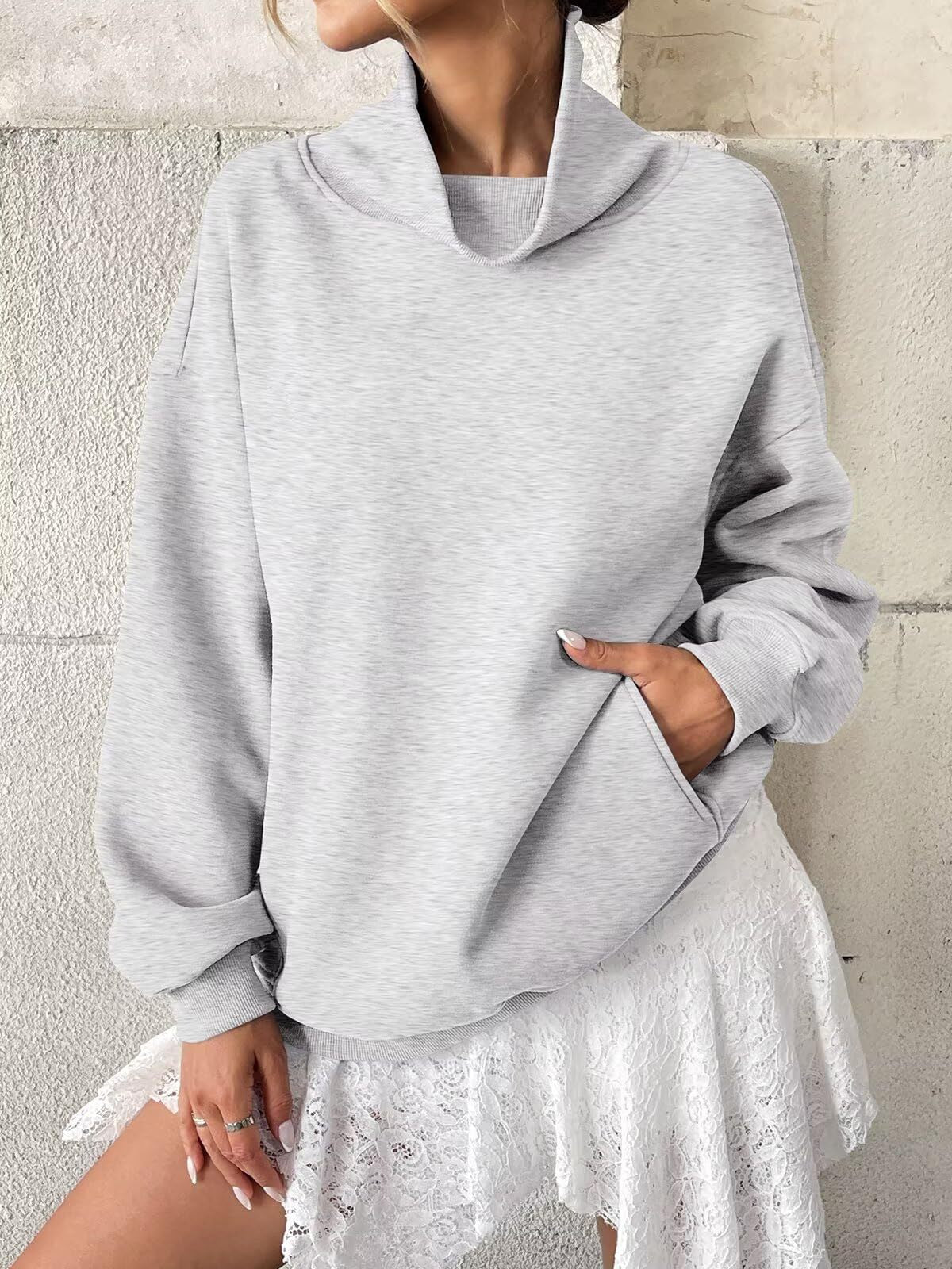 Cowlneck Pullover Sweatshirt Boutique Oversized Casual