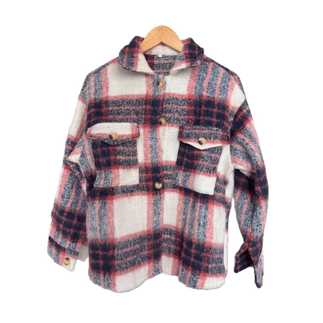 Plaid Mohair Wool Short Coat Thick Fall Winter Jacket