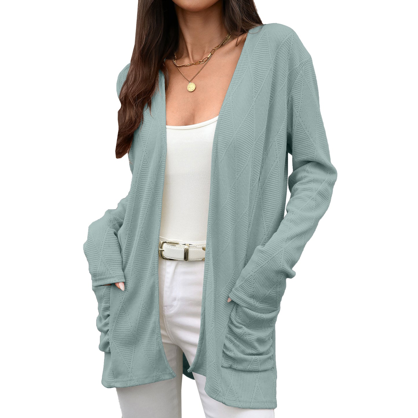 Women's Open Front Knit Cardigan Long Sleeve Pockets