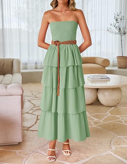 Strapless Smocked Tiered Maxi Dress for Summer Parties