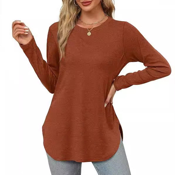 Women's Casual Long Sleeve Tunic Top Round Neck Side Slit
