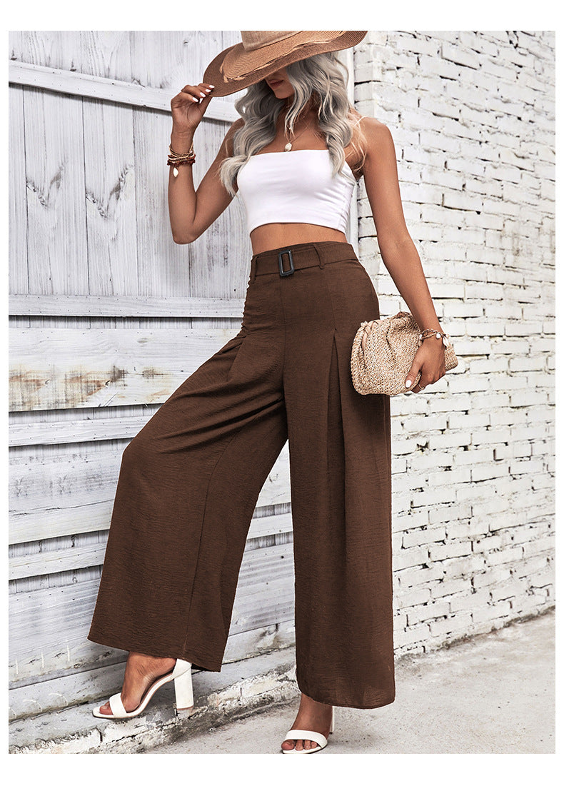 High Waist Wide Leg Solid Color Flowing Pants for Women