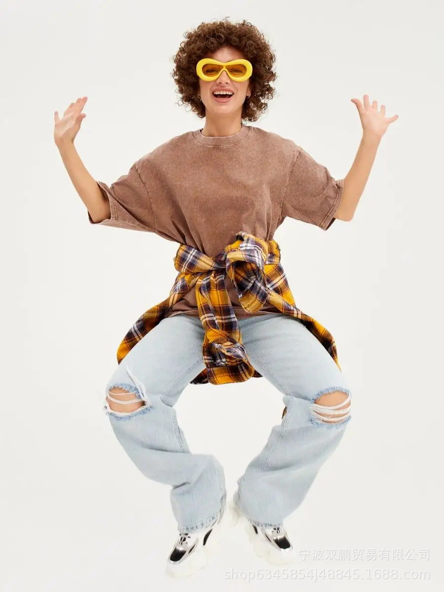 Vintage Washed Cotton Oversized Short Sleeve Tee