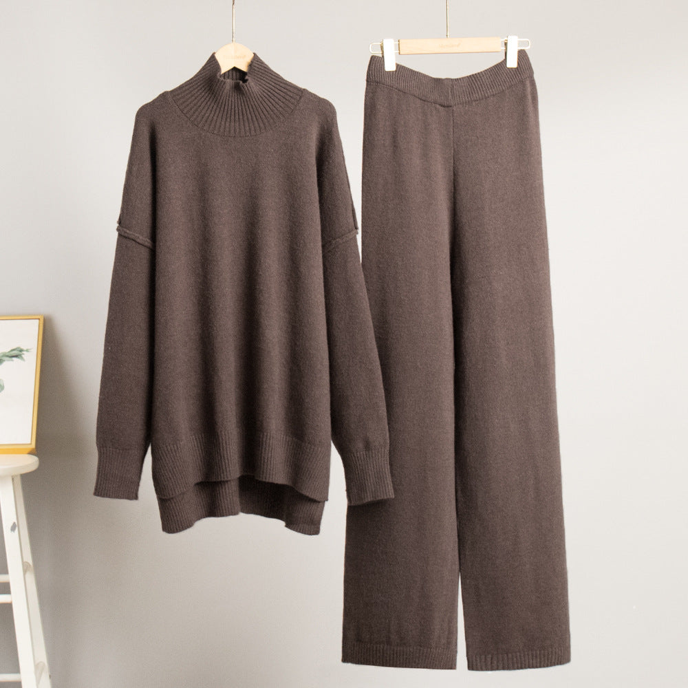 Turtleneck Knit Sweater Pants Set Relaxed Fit