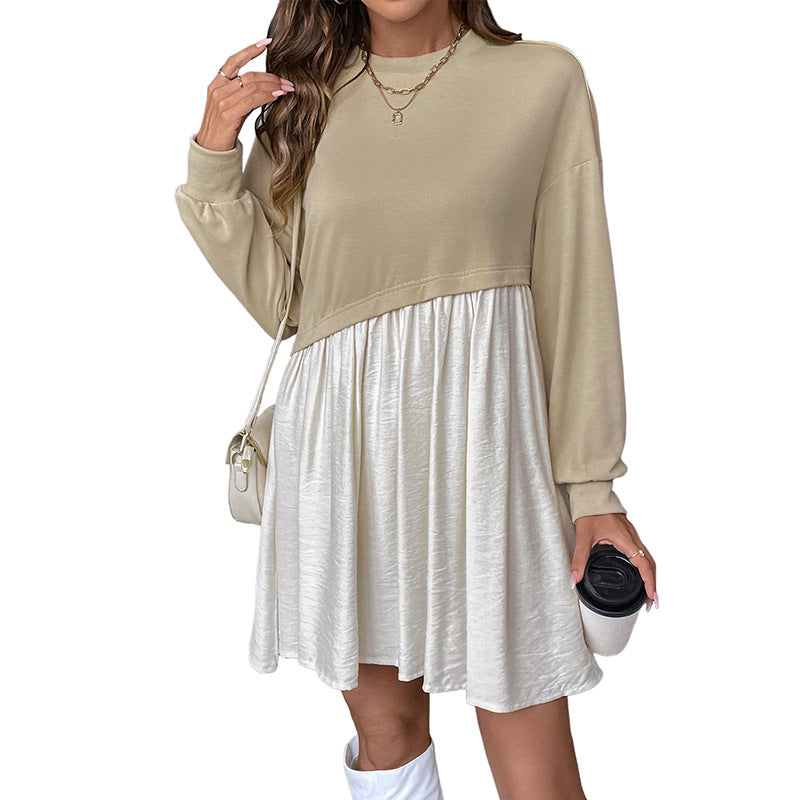 Color Block Long Sleeve Casual Loose Fit Mini Dress