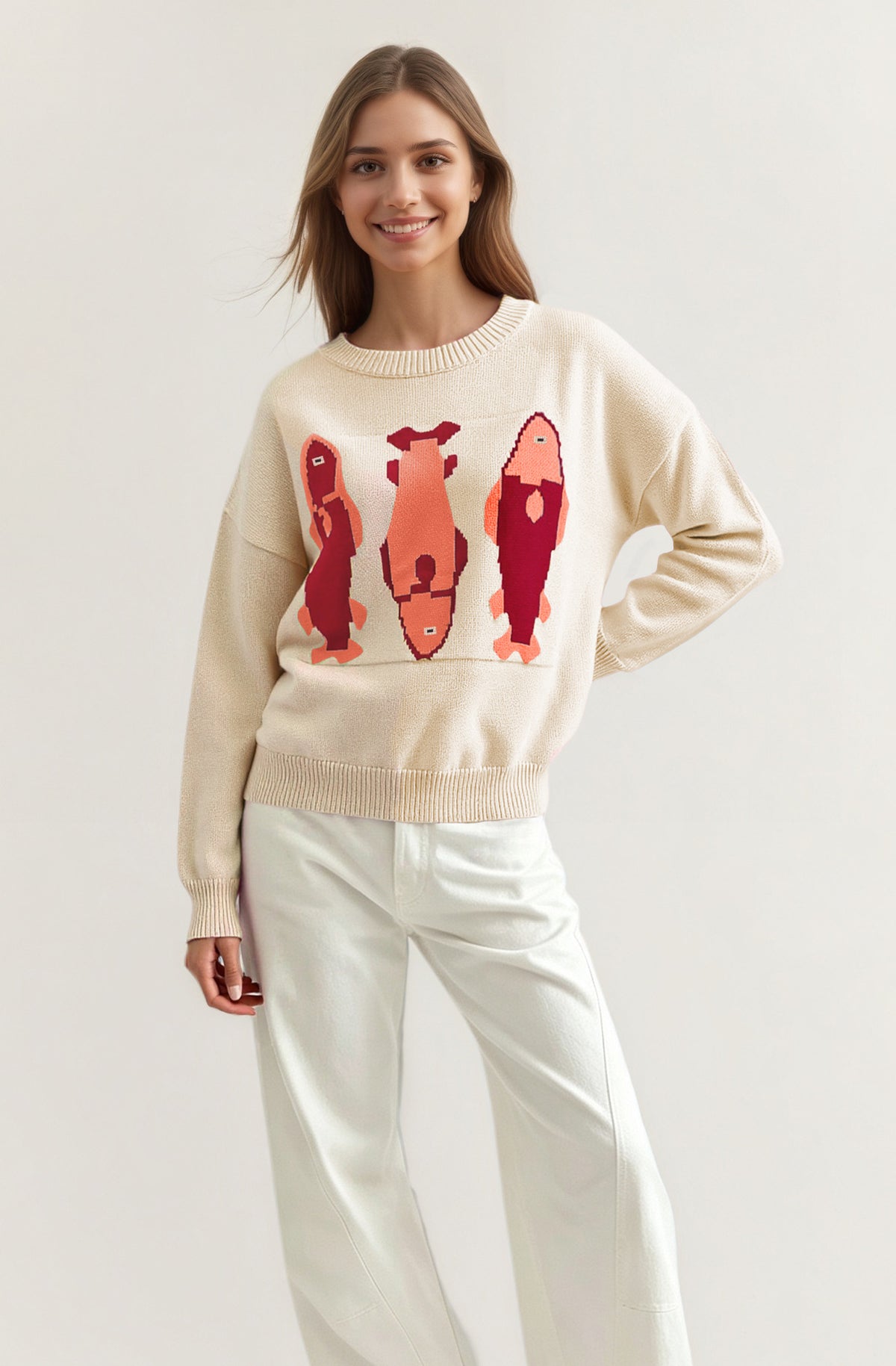 Women's Oversized Crewneck Graphic Knit Sweater