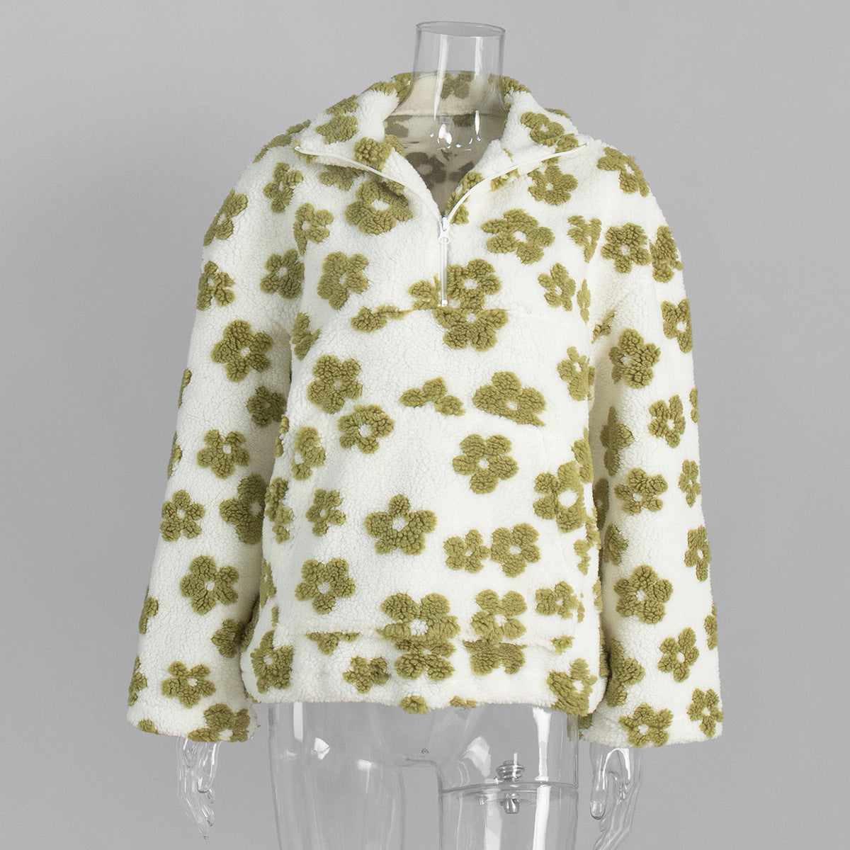 Floral Sherpa Pullover Half Zip Sweatshirt