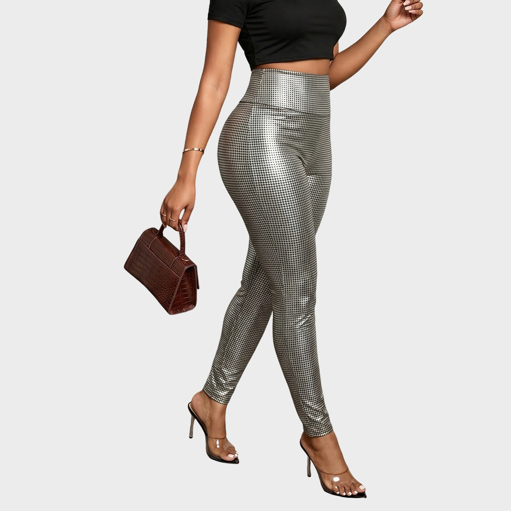 Metallic Faux Leather Leggings High Waist Slim Fit Trendy